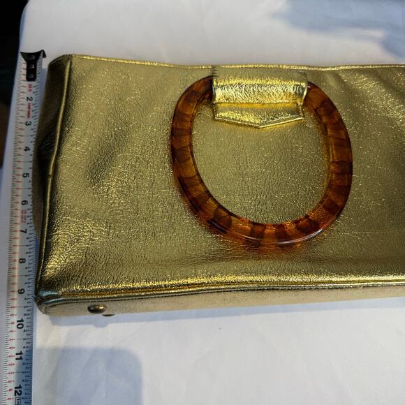Vintage 60s RJ Florida USA Gold Tortoise Shell Lucite Handle Handbag - Picture 5 of 9